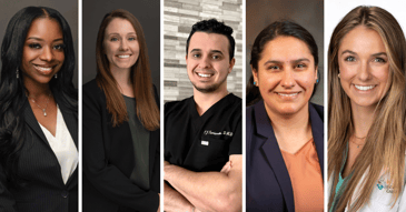 A collage of four different different dentists: three men and one woman. 