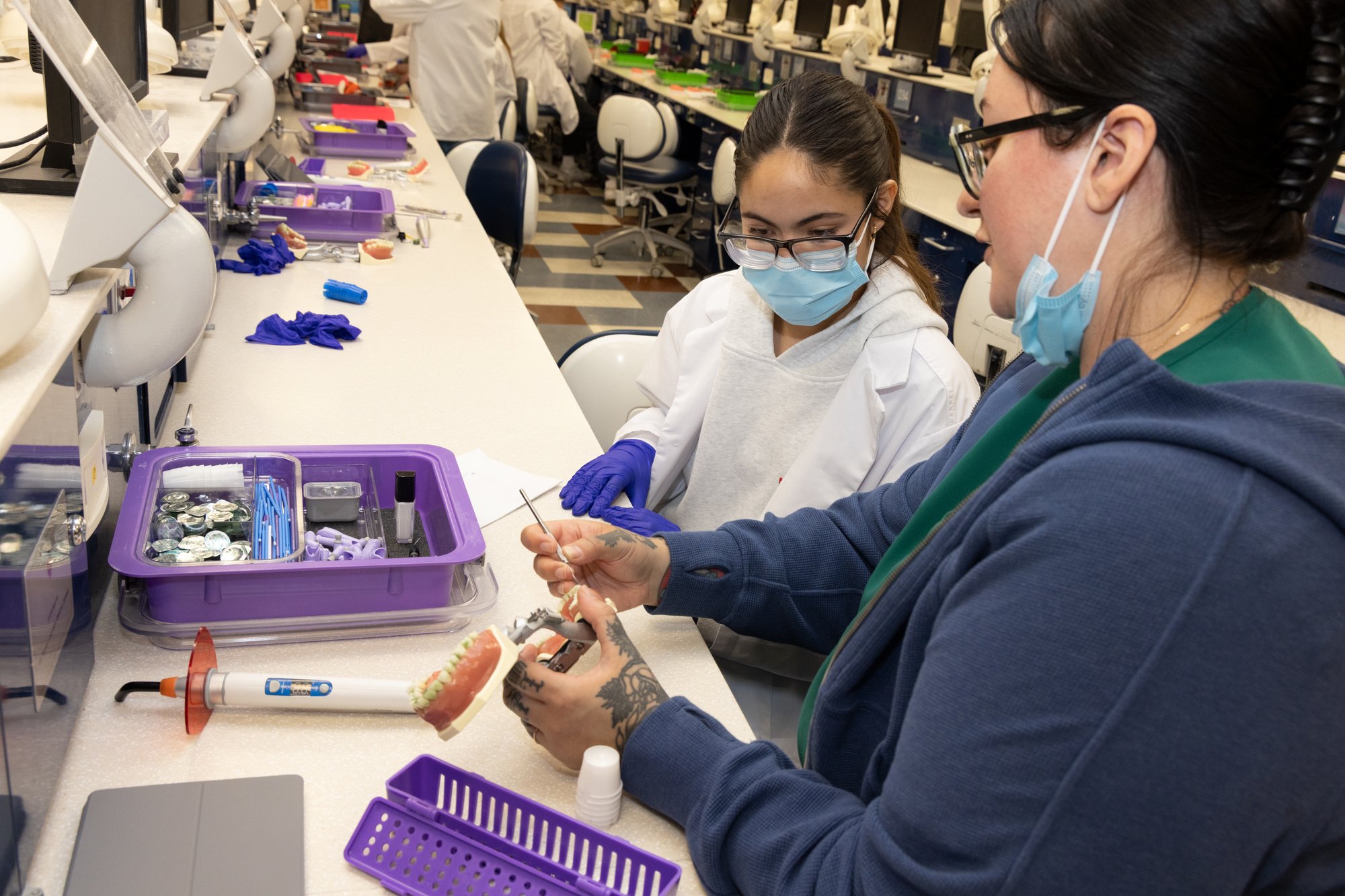 Students learn on mouth models.
