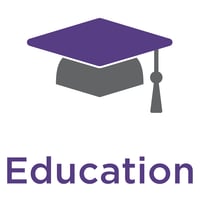 An icon of a purple graduation cap. Text below reads "Education."